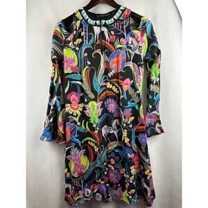 Women’s Etro Cold Shoulder Dress Black Floral and Animal Print Size L